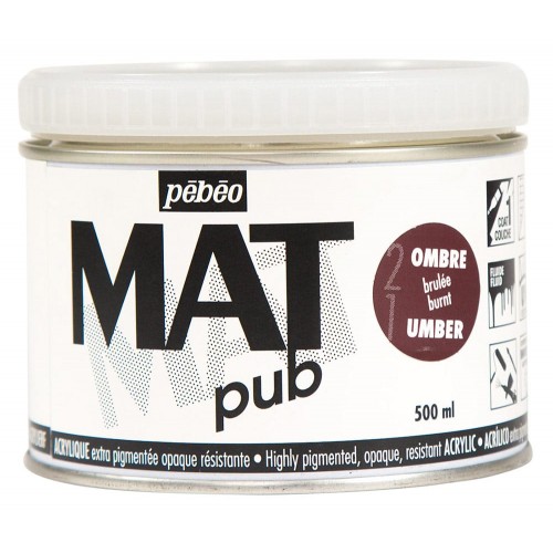 Краска акриловая "PEBEO"   экстра матовая Mat Pub №1   500 мл 257022 умбра жженая