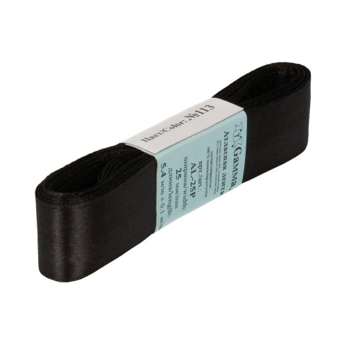 Лента атласная 25 мм ( 1 ")  "Gamma"   AL-25P   ФАСОВКА   5 x  5.4 м  №113 черный