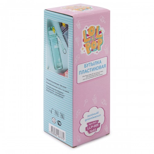 "Lol&Pop"   LLP-005   Бутылка пластиковая   750 мл  22.5 х 7.6 см №01 зеленый