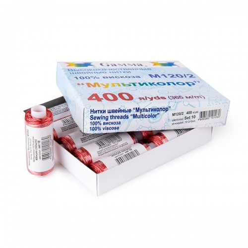 Нитки для вышивания "Gamma"   мультиколор   M120/2   100\% вискоза   10 шт.  400 я Set 10 красные