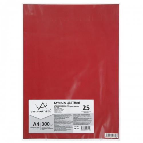 "VISTA-ARTISTA"   Бумага цветная   MKO-A4   300 г/м2  A4   21 х  29.7 см  25 шт. 08 красный/red