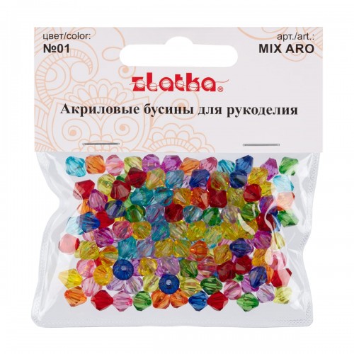 Бусина "Zlatka"   MIX   акрил   ARO   7 х 8 мм  25 г №01 ассорти