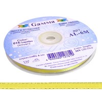 Лента атласная 6 мм  "Gamma"   AL-6M   двухстор. с металл. нитью   33 м ± 2 м №002/бл.розовый/серебро