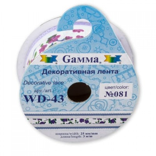 "Gamma"   лента декоративная   WD-43   ФАСОВКА   25 мм  5 х  3 м  СК/Распродажа №129 голубой
