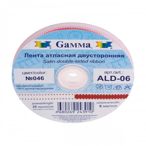 Лента атласная 6 мм ( 1/4 ")  "Gamma"   ALD-06   двухстор.   22.8 м ± 0.5 м №035 яр.розовый/черный
