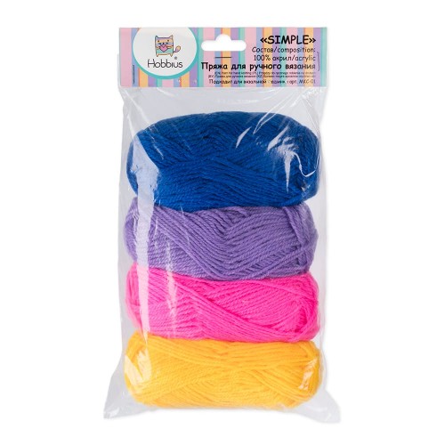 Пряжа "Hobbius"   Simple   100\% акрил   4 х  25 г  66 м ± 3 м №09 св.розовый-бл.желтый-св.мятный-т.бирюзовый