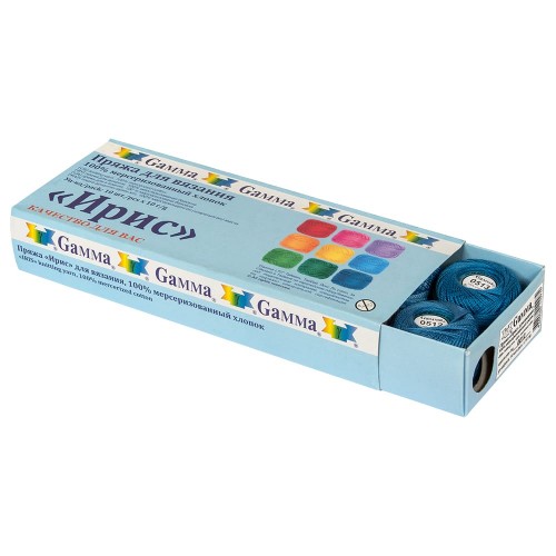 Пряжа "Gamma"   Ирис   100\% хлопок   10 шт. х  10 г  82 м ± 3 м №0023 голубой