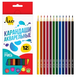 "Лео"   "Учись"   LNSWP-12   Набор акварельных карандашей   заточенный   8 х  12 цв. .