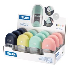 "Milan"   Ластик-точилка Capsule Silver 1 отверстие   12 шт.  СК/Распродажа 4714112 ассорти