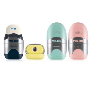"Milan"   Ластик-точилка Capsule Silver 1 отверстие   12 шт.  СК/Распродажа 4714112 ассорти