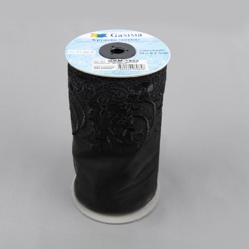 Кружево "Gamma"   "сетка"   190 мм  GKM-1904   в рулоне   10 м ± 0.2   Турция TL002BL черный
