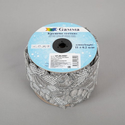 Кружево "Gamma"   "сетка"   110 мм  GFLM-24087   в рулоне   11 м ± 0.2   Турция TL011GR серый