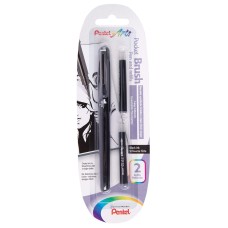 "Pentel"   Ручка-кисть Brush Pen для каллиграфии, 2 картриджа в блистере   25.5 г XGFKP/FP10 черные пигментные чернила