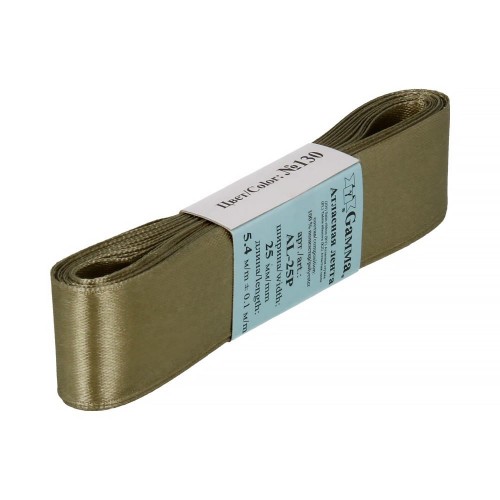 Лента атласная 25 мм ( 1 ")  "Gamma"   AL-25P   ФАСОВКА   5 x  5.4 м №130 хаки
