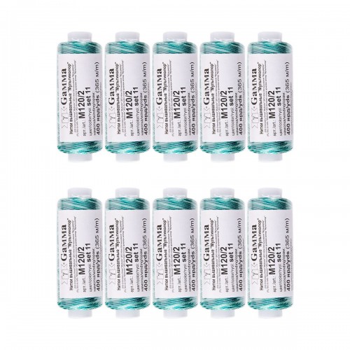 Нитки для вышивания "Gamma"   мультиколор   M120/2   100\% вискоза   10 шт.  400 я Set 11 изумруд