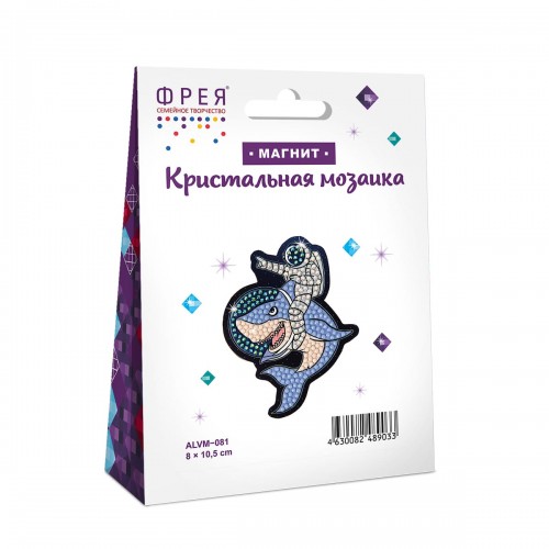 Кристальная (алмазная) мозаика  "ФРЕЯ" ALVM-081   магнит "Астронавт на акуле" 8 х 10.5 см