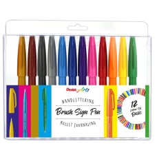 "Pentel"   Набор брашпенов Pentel Brush Sign Pens Basic   от 0.2 мм   12 цв.  кисть SES15-12