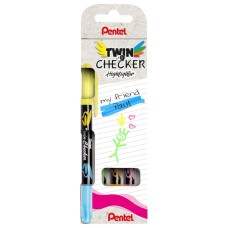 "Pentel"   Набор текстовыделителей двухцветные Twin Checker   3.5 мм   4 шт.  перо скошенное SLW8-4