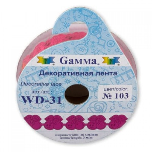 "Gamma"   лента декоративная   WD-31   ФАСОВКА   16 мм  5 х  3 м  СК/Распродажа №103 малиновый
