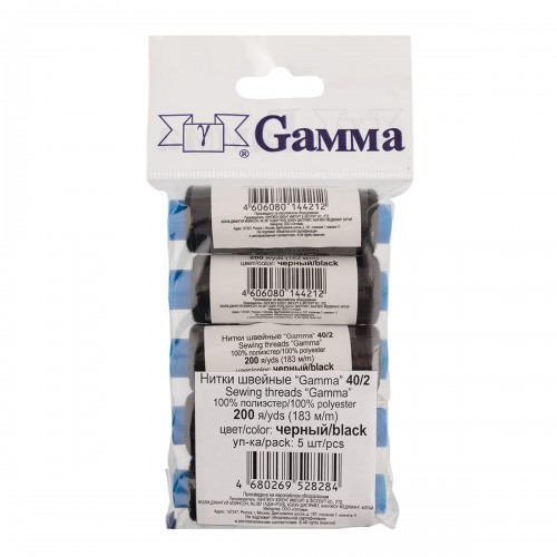 Швейные нитки (полиэстер) 40/2   "Gamma"   183 м  200 я  5 шт _ЧЕРНЫЙ