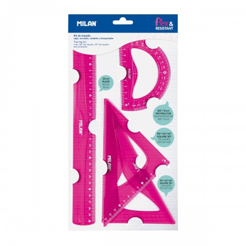 "Milan"   Набор линеек для разметки Acid Flex&Resistant 4 предмета   в пакете   СК/Распродажа розовый 359801P