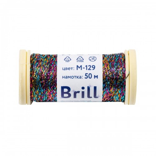 Нитки для вышивания "Gamma"   "Brill" мулине М   металлик   100\% полиэстер   5 x  50 м M-129 голубой/яр.розовый/золотистый