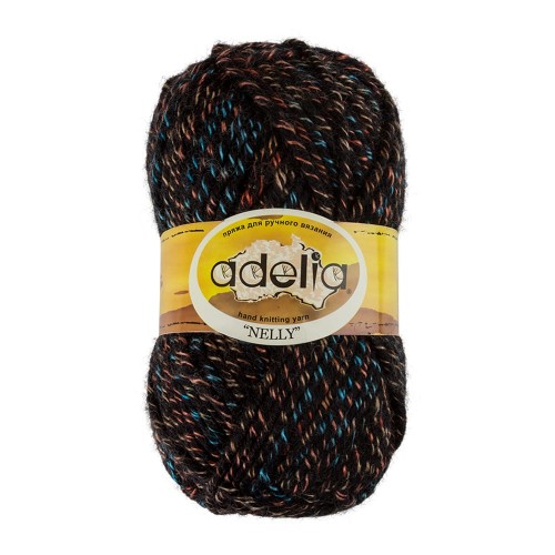 Пряжа ADELIA "NELLY"   70\% шерсть, 30\% акрил   5 шт. х  100 г  100 м ± 5 м №19 черный-голубой-оранжевый