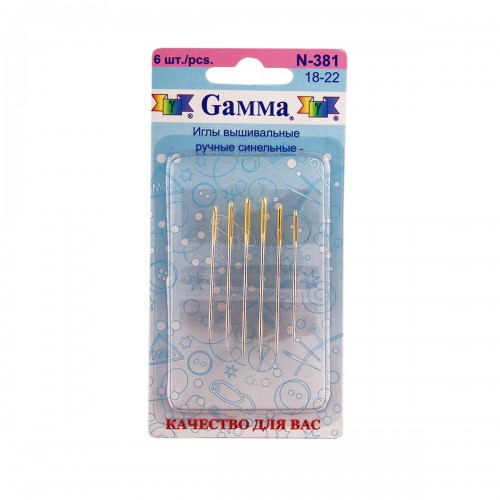 Иглы для шитья ручные "Gamma"   N-381   синельные №18-22   6 шт.  в блистере .