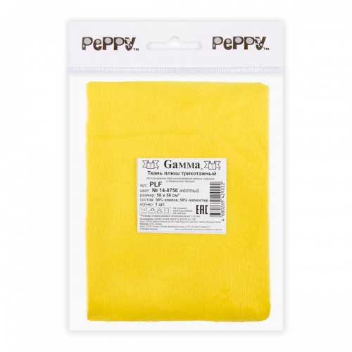 "Gamma"   Плюш трикотажный   PLF   ФАСОВКА   50 x 50 см  390 г/кв.м ± 10   50\% хлопок, 50\% полиэстер 14-0756 жёлтый