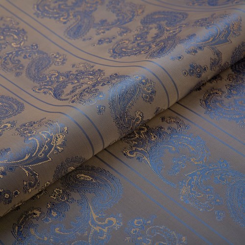 Ткань подкладочная "Gamma"   Taffeta с рисунком   JTR   52\% полиэстер, 48\% вискоза   145 см ± 2 см №051 голубой с золотым узором