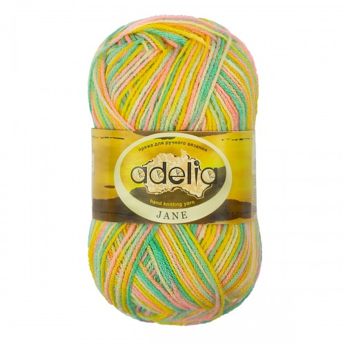 Пряжа ADELIA "JANE"   100\% акрил   10 шт. х  50 г  227 м ± 10 м №22 желтый-розовый-зеленый-св.желтый