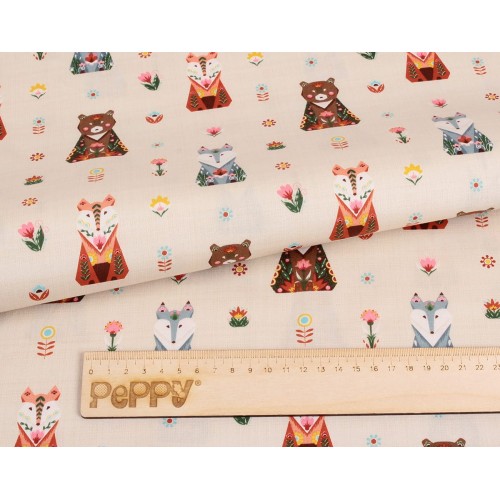 Ткань для пэчворка PEPPY   ЛЕСНЫЕ ЖИТЕЛИ   ФАСОВКА   50 x 55 см  146 г/кв.м ± 5   100\% хлопок ЛЖ-04 бежевый