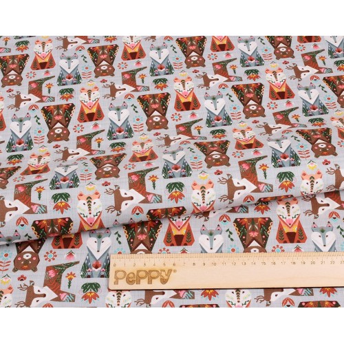 Ткань для пэчворка PEPPY   ЛЕСНЫЕ ЖИТЕЛИ   ФАСОВКА   50 x 55 см  146 г/кв.м ± 5   100\% хлопок ЛЖ-12 серый