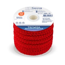 "Gamma"   тесьма декоративная "Булет"   GBL-15   13 мм  33 м ± 0.5 м №026 красный