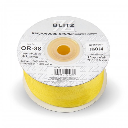 Лента капроновая 38 мм ( 1 1/2 ")  "BLITZ"   OR-38   22.8 м ± 0.5 м №014 желтый