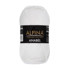 Пряжа ALPINA "ANABEL"   100\% мерсеризованный хлопок   10 шт. х  50 г  120 м ± 6 м №002 БЕЛЫЙ