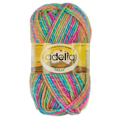 Пряжа ADELIA "NELLY"   70\% шерсть, 30\% акрил   5 шт. х  100 г  100 м ± 5 м №07 голубой-малиновый-оранжевый-салатовый