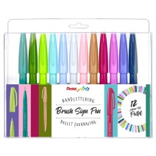 "Pentel"   Набор брашпенов Pentel Brush Sign Pens Pastel   от 0.2 мм   12 цв.  кисть SES15C-12