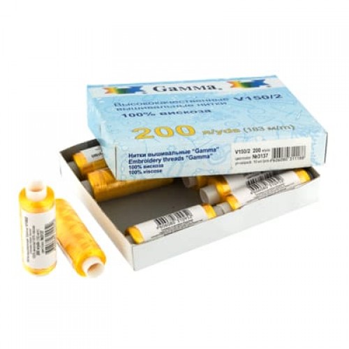Нитки для вышивания "Gamma"   V150/2   100\% вискоза   10 x  183 м  200 я №3159 золотой