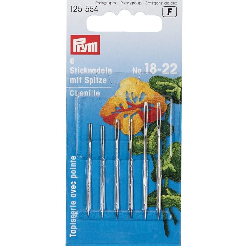 Иглы для шитья ручные "PRYM"   125554   для вышивания острые ассорти №18-22   6 шт.  в блистере .