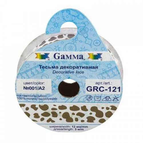 "Gamma"   репсовая лента с рис.   GRC-121   ФАСОВКА   12 мм  1/2 "  5 х  3 м  СК/Распродажа №001/A1 белый/пятна