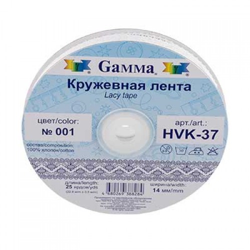 "Gamma"   кружевная лента   HVK-37   14 мм  22.8 м ± 0.5 м  СК/Распродажа №113 черный