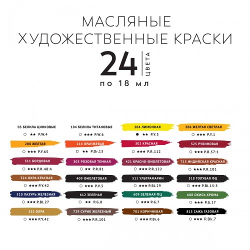 Краска масляная "Аква-колор"   "Изостудия"   Набор масляных красок   IZO-OP-2418   24 цв. х  18 мл .