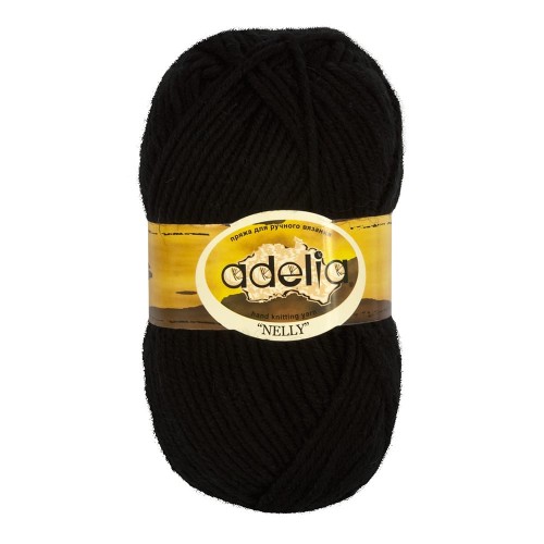 Пряжа ADELIA "NELLY"   70\% шерсть, 30\% акрил   5 шт. х  100 г  100 м ± 5 м №02 ЧЕРНЫЙ