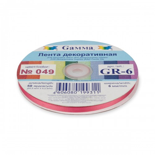 "Gamma"   репсовая лента   GR-06   6 мм  1/4 "  45.5 м №049 св.красный