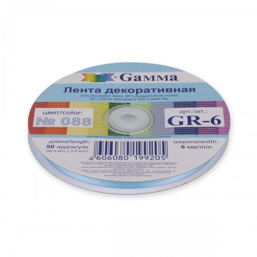"Gamma"   репсовая лента   GR-06   6 мм  1/4 "  45.5 м №088 голубой