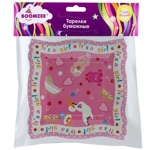 "BOOMZEE"   TRL-05   Тарелки бумажные "Квадратные"   6 х  6 шт.  СК/Распродажа 01- рождение дочери