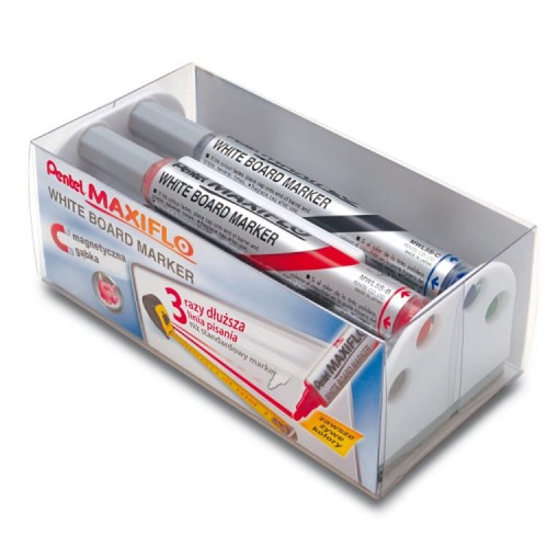 "Pentel"   Набор маркеров для белых досок Maxiflo 4 цвета /упак.+ магнит.губка   4 мм   пулевидный MWL5S-4N черный,красный,синий,зелёный