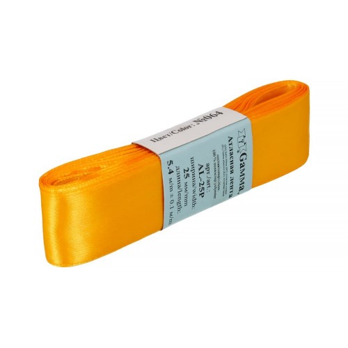Лента атласная 25 мм ( 1 ")  "Gamma"   AL-25P   ФАСОВКА   5 x  5.4 м №064 желтый