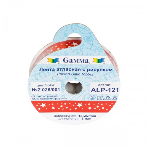 Лента атласная 12 мм ( 1/2 ")  "Gamma"   ALP-121   с рисунком   ФАСОВКА   5 x  3 м K 113/001 черный/белый